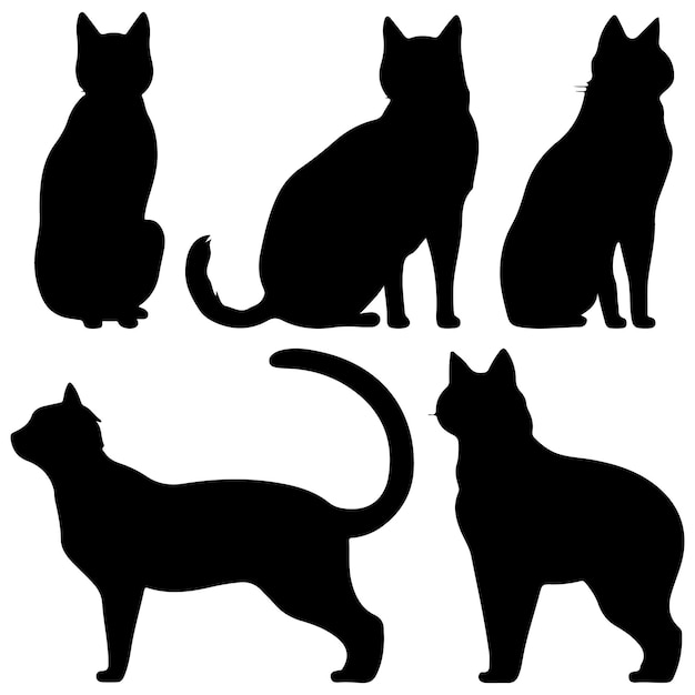 Vector cleo cat black silhouette vector set of cat silhouette beauty cleo cat hand drawing animals