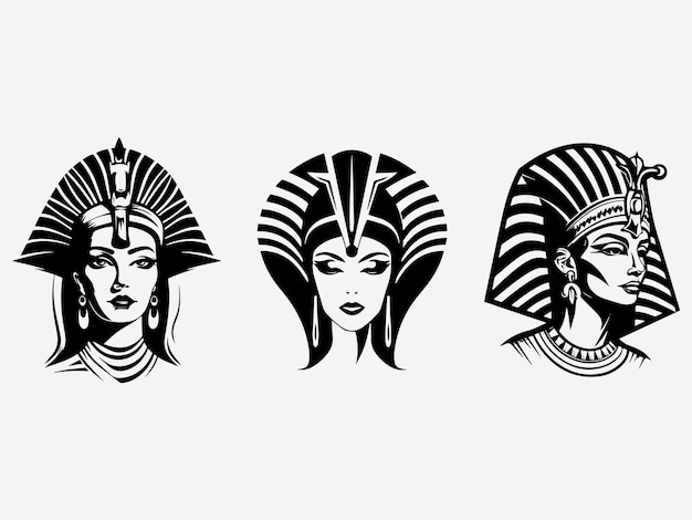 Cleopatra hand drawn logo design illustration set