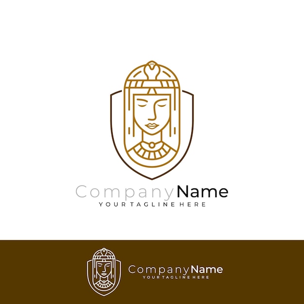 cleopatra icon inside shield in line style beautiful woman logo