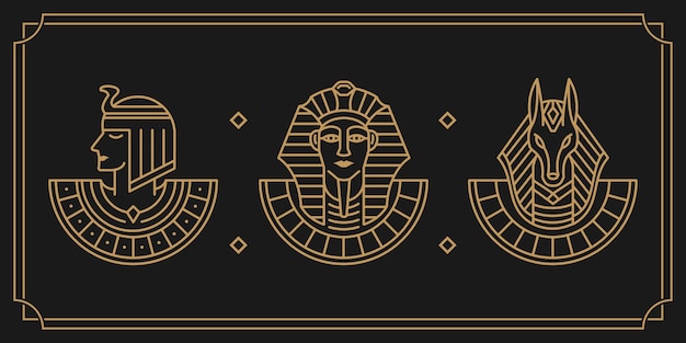 Вектор Клеопатра фараон и анубис древнеегипетский бог винтажное искусство хипстерское линейное искусство иллюстрация вектор