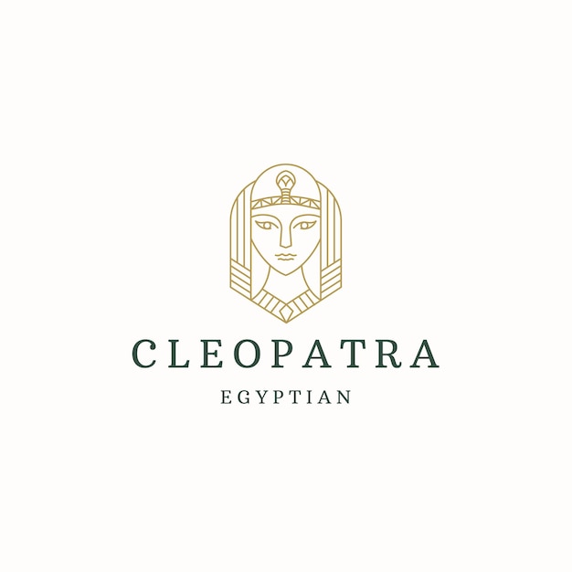 Vector cleopatra queen of egypt line style logo icon design template flat vector