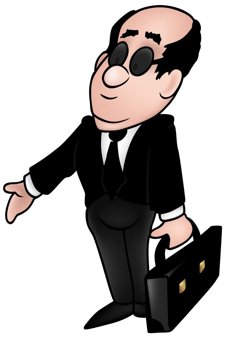 Vector 手にブリーフケースを持った黒いスーツを着た店員