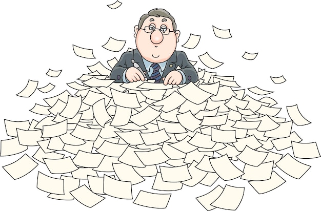 Clerk at work with a pile of papers