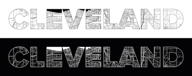 Vector cleveland city name verenigde staten noord-amerika met zwart witte stadskaart illustratie vector
