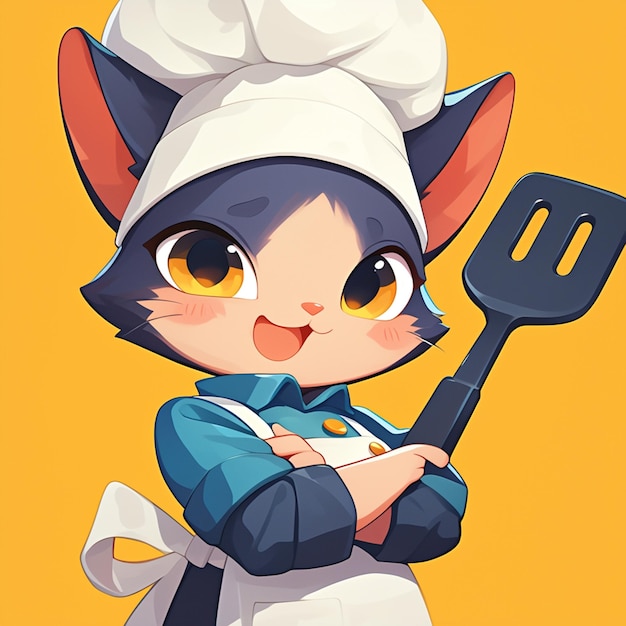 A clever cat chef cartoon style