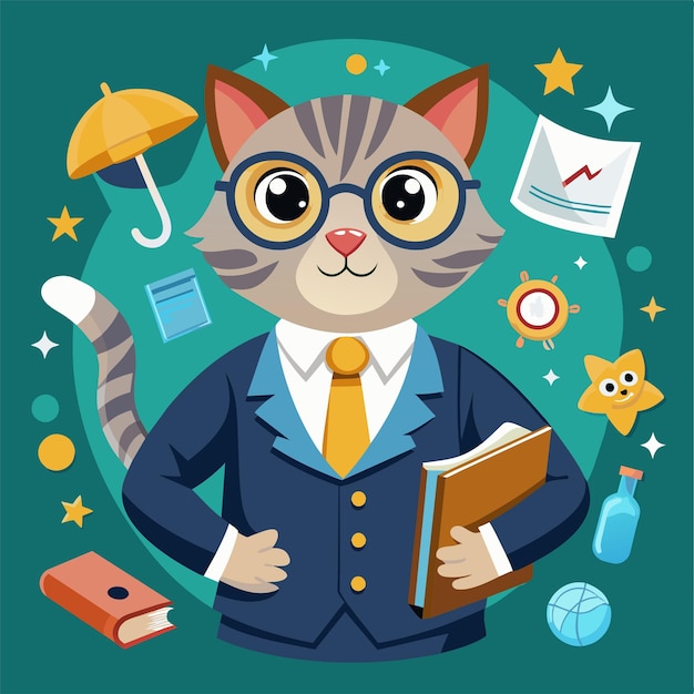 Вектор Умная кошка учитель векторная иллюстрация для образовательных целей
