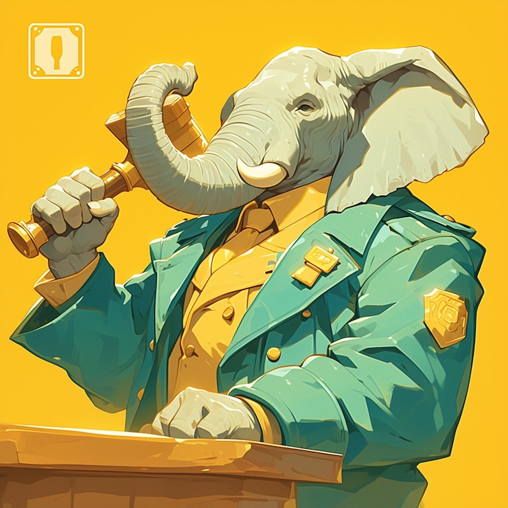 Vector a clever elephant judge cartoon style