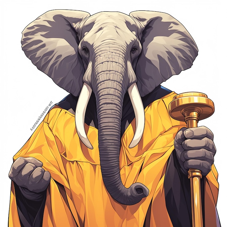Vector a clever elephant judge cartoon style