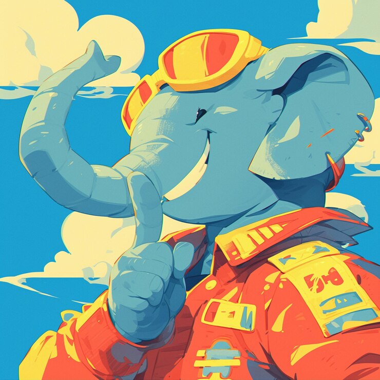 Vector a clever elephant pilot cartoon style