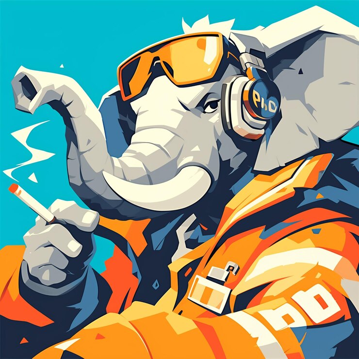 Vector a clever elephant pilot cartoon style