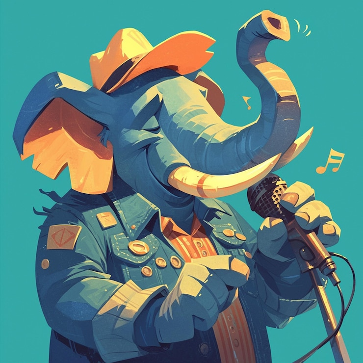 Vector a clever elephant singer cartoon style