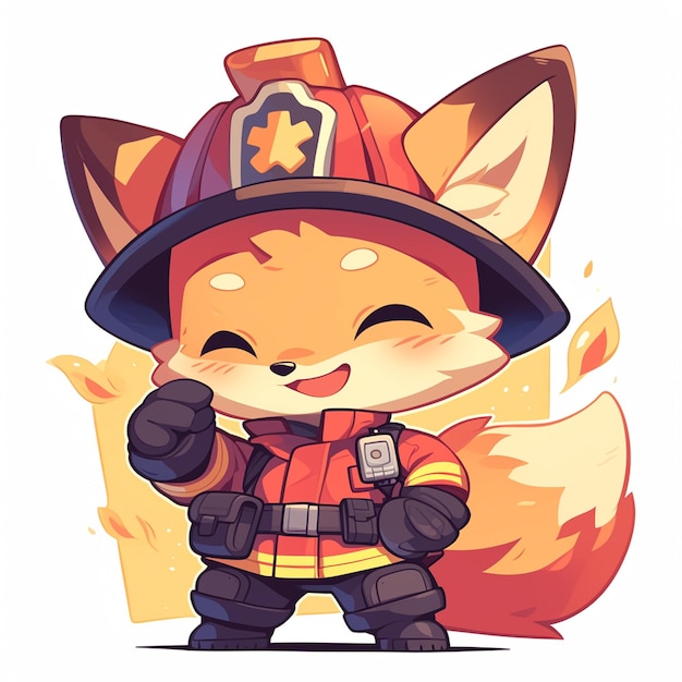 A clever fox firefighter cartoon style