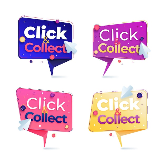 Vector click and collect button collection