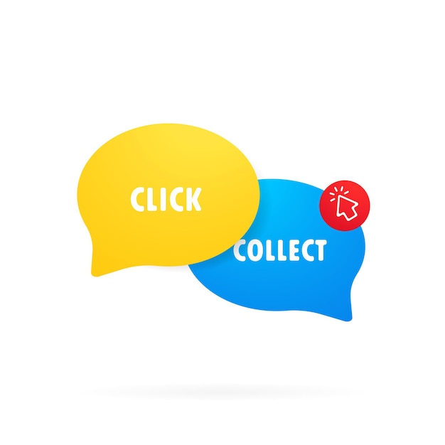 Fare clic e raccogliere l'icona. immagine clipart in stile piatto. acquista online ritiro in negozio. e-commerce e concetto omnicanale. acquisti online. illustrazione vettoriale.