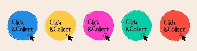 Click and collect with computer mouse pointer on circle stamp Vector illustration