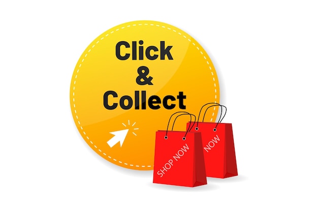 Click and collect with shopping bag vector illustrator