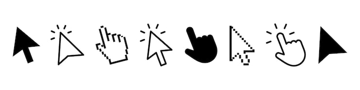 Vector click cursor computer mouse click cursor pointer click hand pointer symbol clicking finger pixel cursor or computer mouse pointer vector illustration