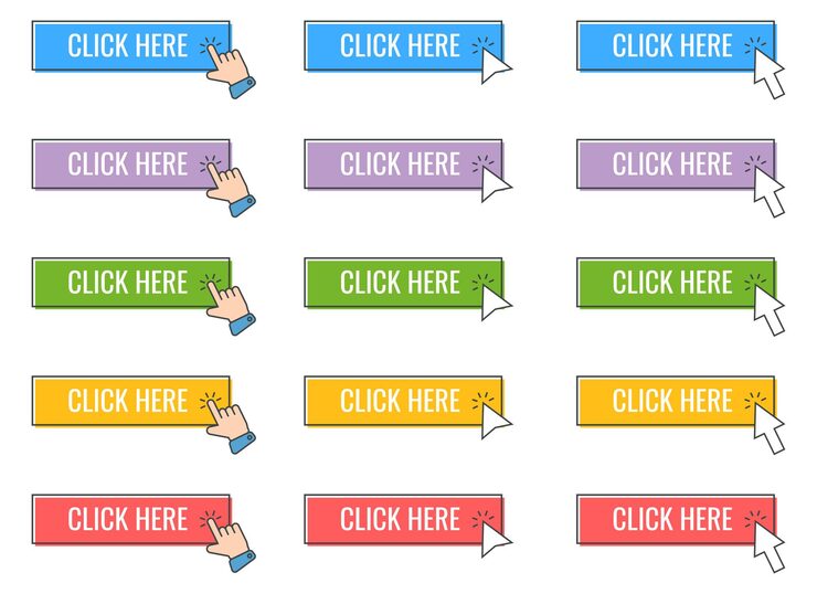 Vector click cursor icon with click here button vector set action button with mouse click