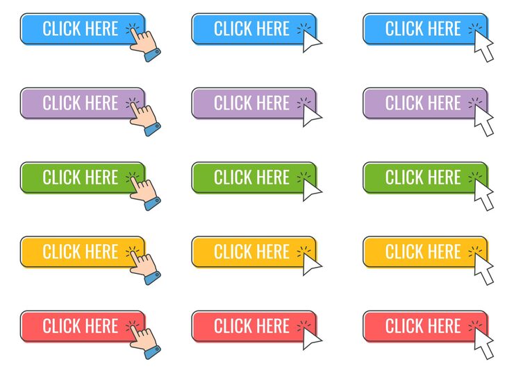 Vector click cursor icon with click here button vector set action button with mouse click