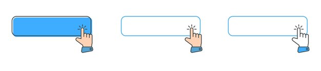 ここをクリック ボタン ベクトル セットでカーソル アイコンをクリック マウス クリックでアクション ボタン