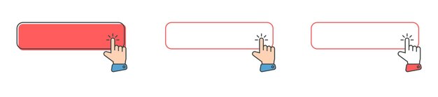 ここをクリック ボタン ベクトル セットでカーソル アイコンをクリック マウス クリックでアクション ボタン