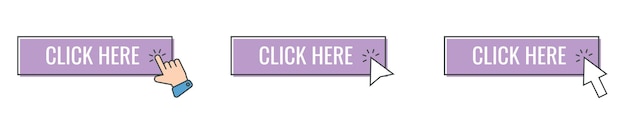 Click cursor icon with click here button vector set action button with mouse click