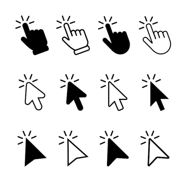 Click cursor icons set hand cursor icon computer mouse click cursor arrow icon collection pointer
