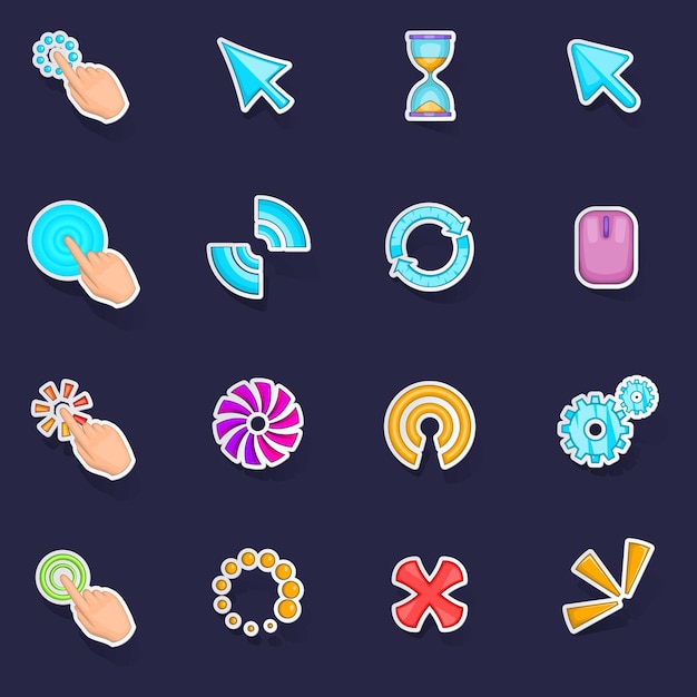 Click cursors icons set vector sticker