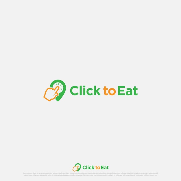 click to eat logo concept for a home delivery restaurant with hand clicking into the location icon