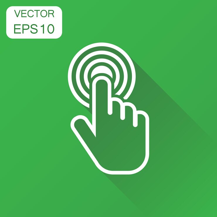 Vector click hand icon business concept cursor finger pictogram vector illustration on green background with long shadow