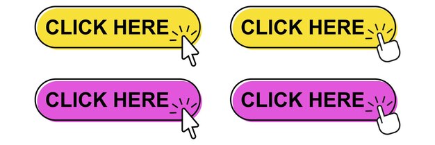 Vector click here button with arrow cursor. click button in vector flat style