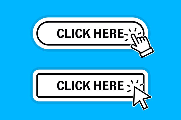 Vector click here button with click cursor set for action button design click button modern button with mouse click symbol computer mouse cursor or hand pointer symbol for ui ux website mobile app