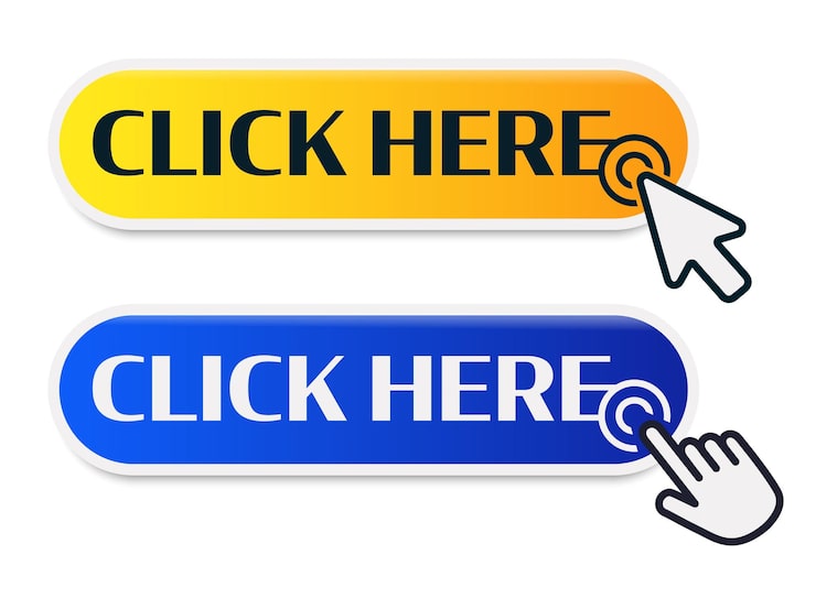 Vector click here button with click cursor set for button website design click button modern action button with mouse click symbol