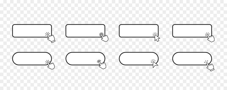 Vector click here button with hand or mouse cursor click blank button with hand pointer clicking icon click button computer mouse cursor or hand pointer symbol set for button website design