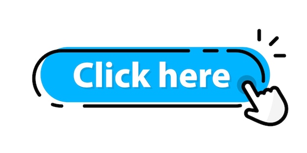 Click here button with hand pointer clicking Modern click button with computer mouse cursor Web bu