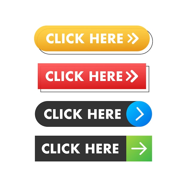 Click here button with hand pointer clicking vector stock illustration