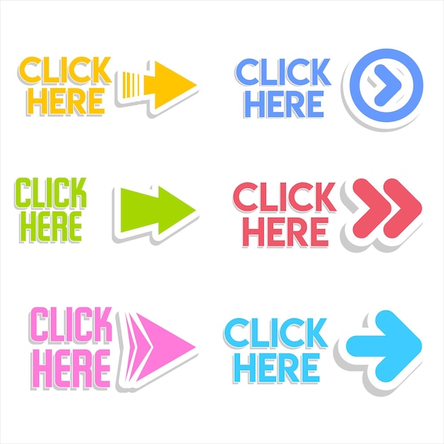 Vector click here button with hand pointer clicking