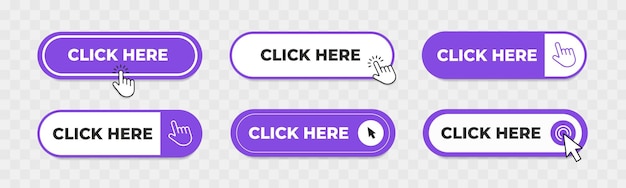 click here button with pointer clicking web button set click button icon vector eps 10