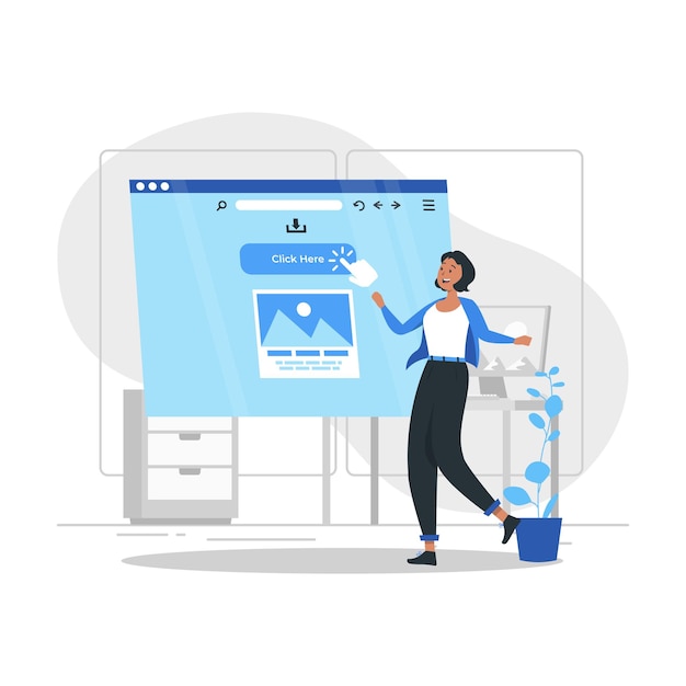 Click here detailed click and collect sign concept flat illustration