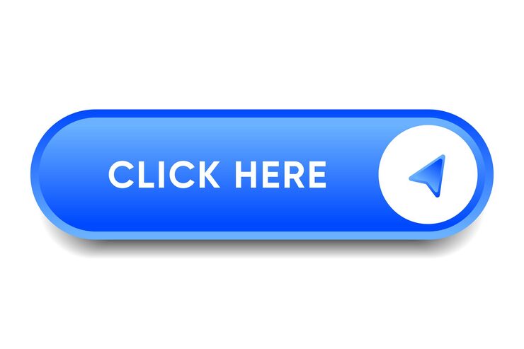Vector click here web button with hand cursor action button and arrow pointer computer mouse click symbol