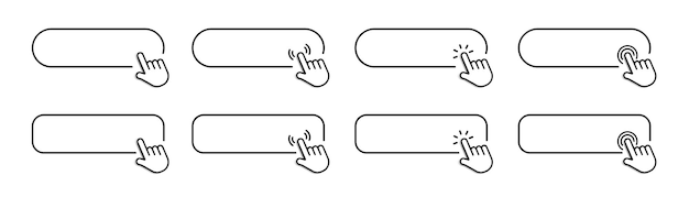 Click here web button with hand cursor action button and arrow pointer computer mouse click symbol