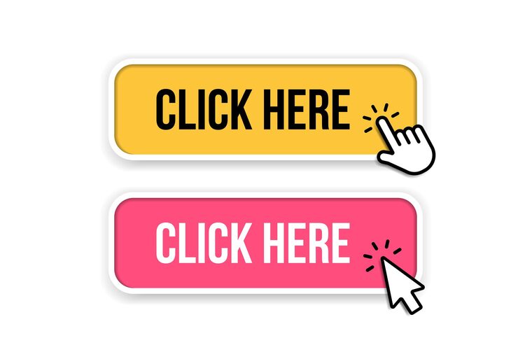 Vector click here web buttons with hand cursor set of action button with arrow pointer click button