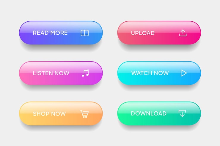 Vector click here web buttons with hand cursor set of action button with arrow pointer click button