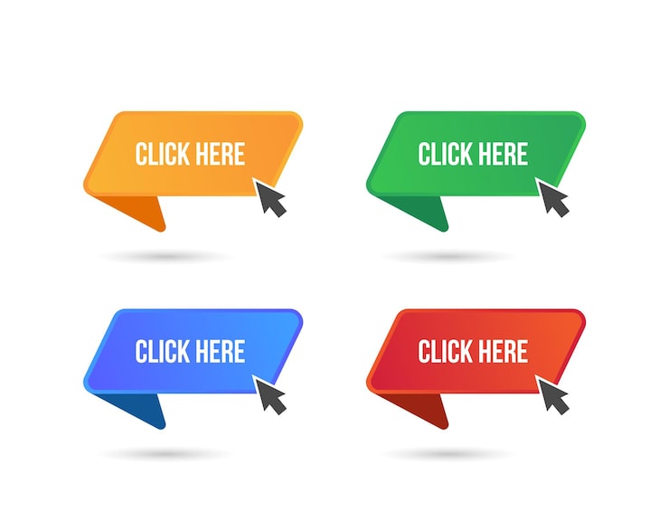 Vector click here web buttons with hand cursor set of action button with arrow pointer click button