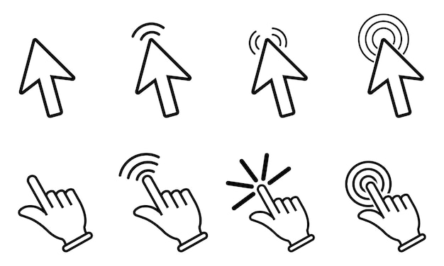 Vector click icon sets hand clicking icon sets hand cursor icon mouse pointer sets vector illustration