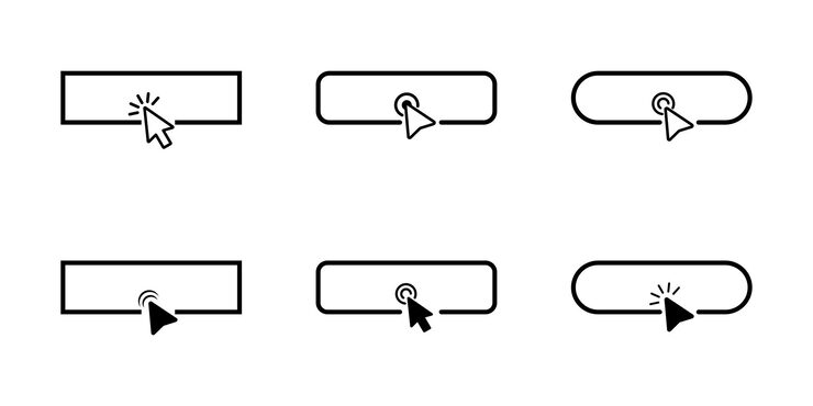 Vector click mouse cursor on blank button set of template web buttons and cursor pointer for touch