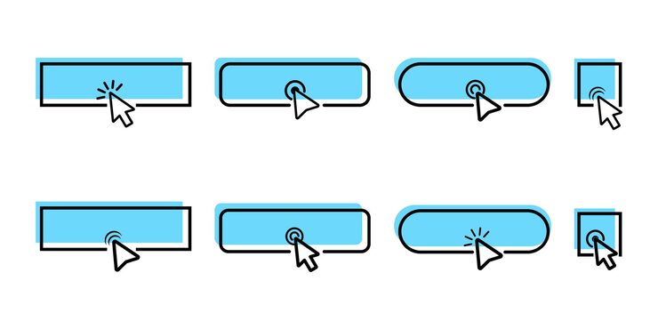 Vector click mouse cursor on blank button. set of template web buttons and cursor. pointer for touch.