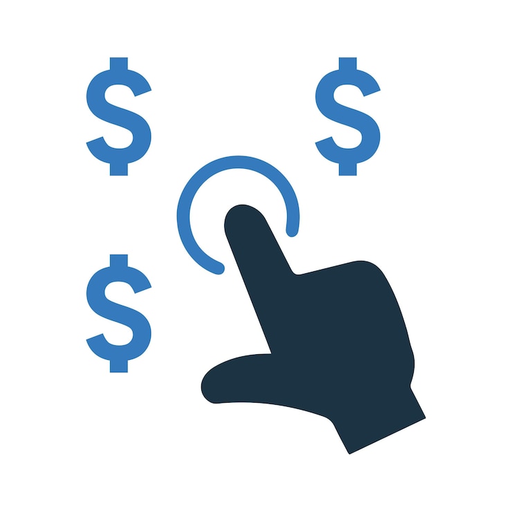 Vector click paid to currency dollar payment touch icon glyph style vector eps