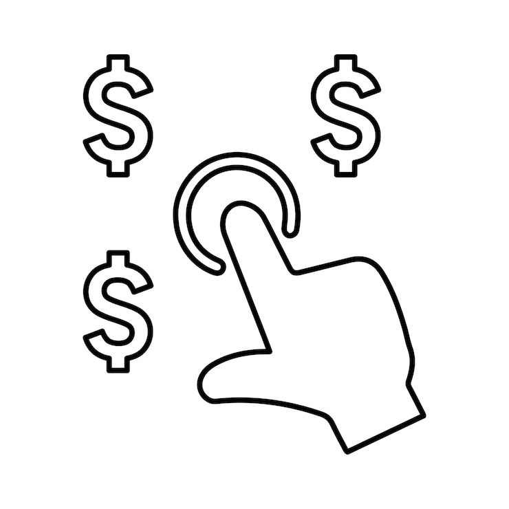 Vector click paid to currency dollar payment touch line icon outline vector