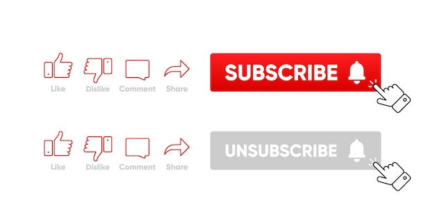 Vector clicking subscribe button like comment and share icon set of channel subscriptions marketing social